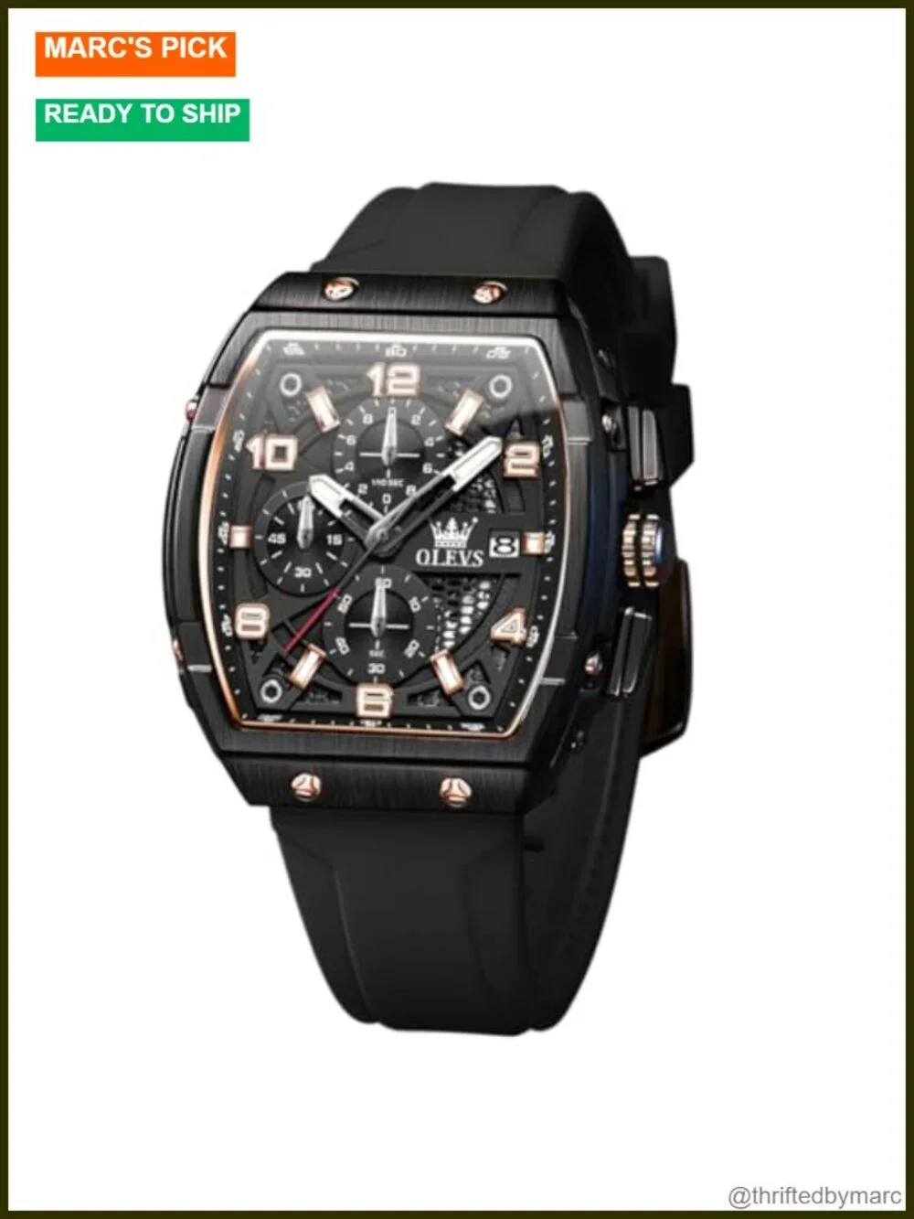 Men's Luxury Square Chronograph Quartz Watch Rubber Strap
